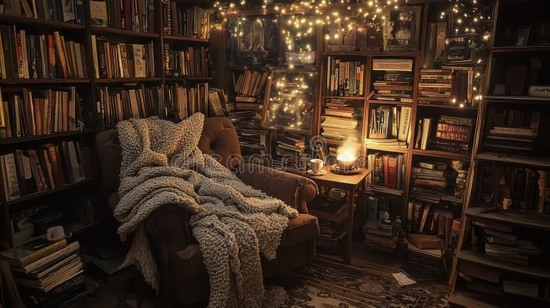 Warm knitted throw blanket draped over a soft armchair with a cushion, creating a cozy seating texture