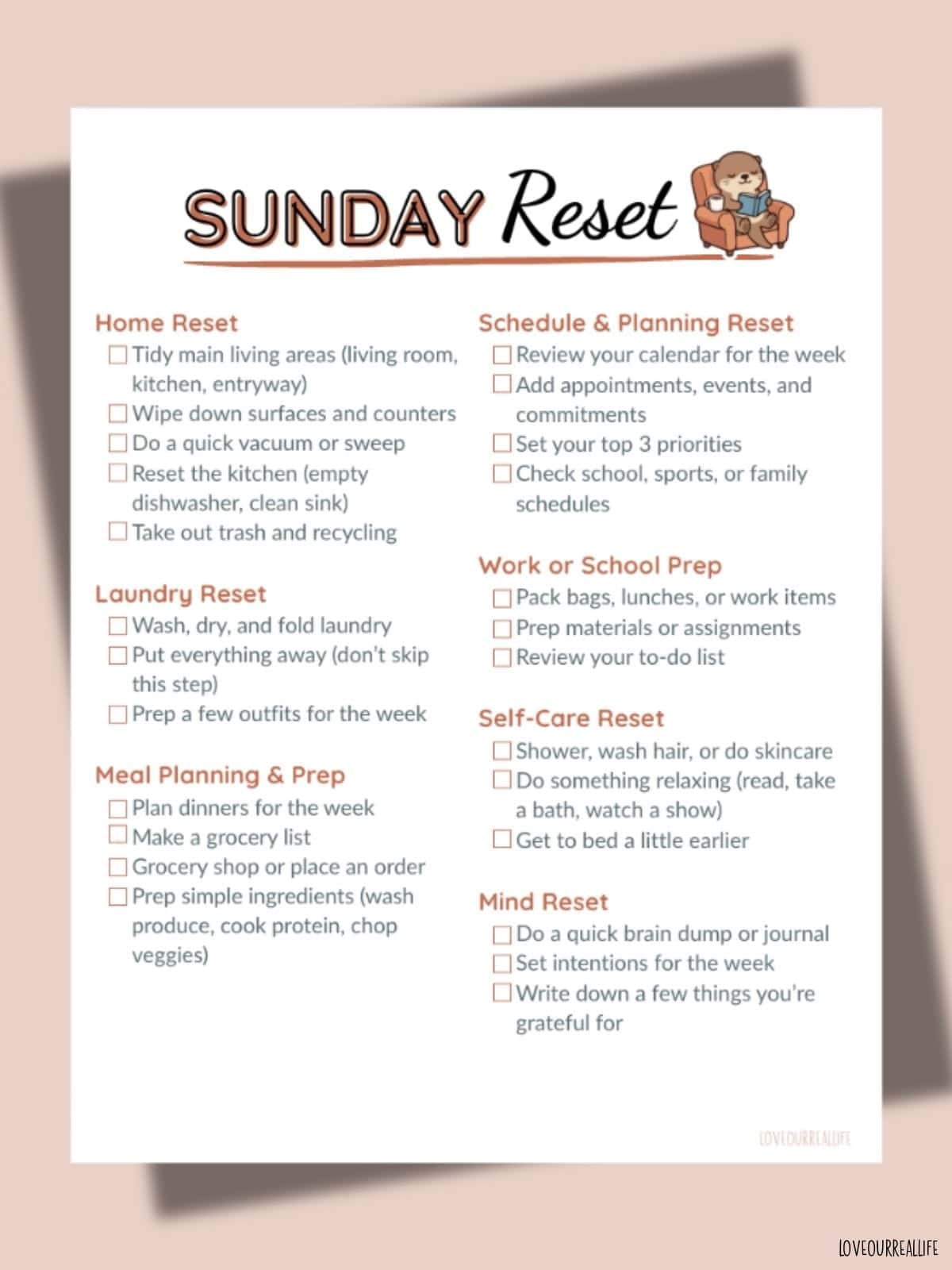 Sunday reset checklist and cozy planning routine for a fresh week
