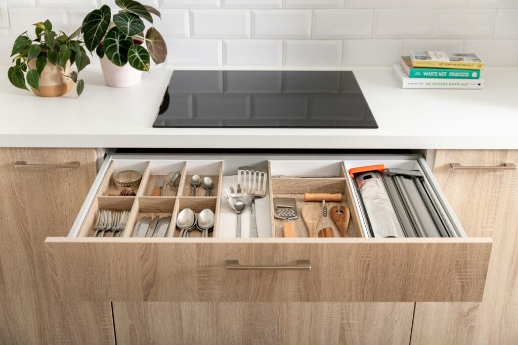 Neatly organized decluttering boxes for donation in a calm home